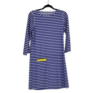 Cabana Life Blue White Striped 3/4 Sleeve Preppy Shift Dress Pocket Medium